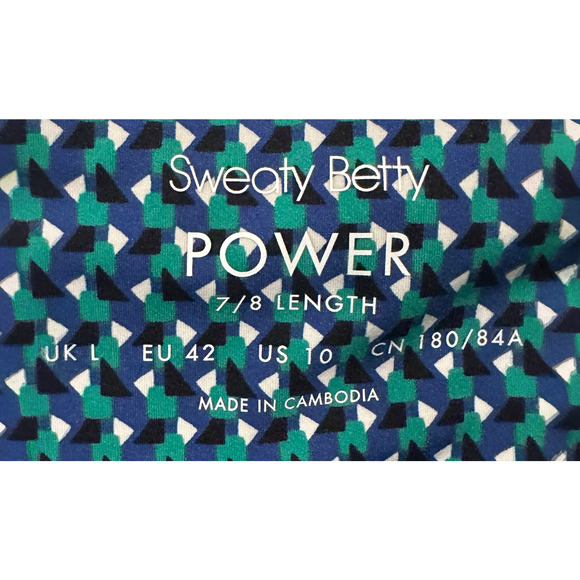 Sweaty Betty 7/8 Length Power Blue & Green Geometric Print Leggings Size 10 - Picture 3 of 11
